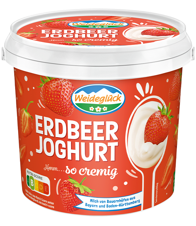 Packshot Weideglück Fruchtjoghurt Erdbeere 1000g 1kg Becher
