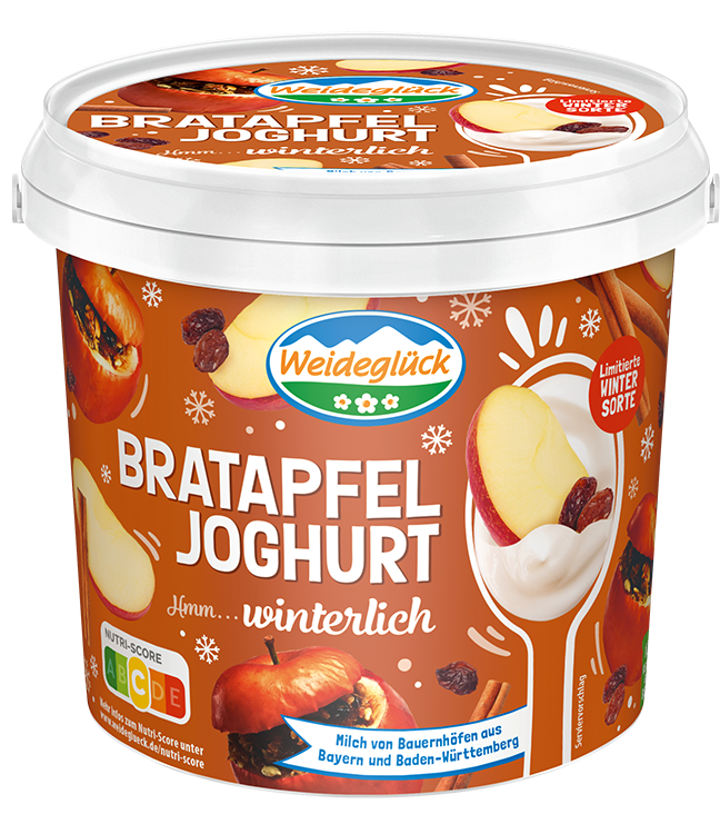 Packshot Weideglück Wintersorte Fruchtjoghurt Bratapfel 1000g 1kg Becher