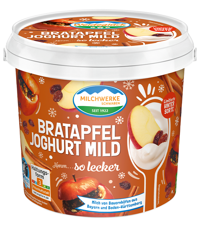 Packshot Weideglück Wintersorte Fruchtjoghurt Bratapfel 1000g 1kg Becher