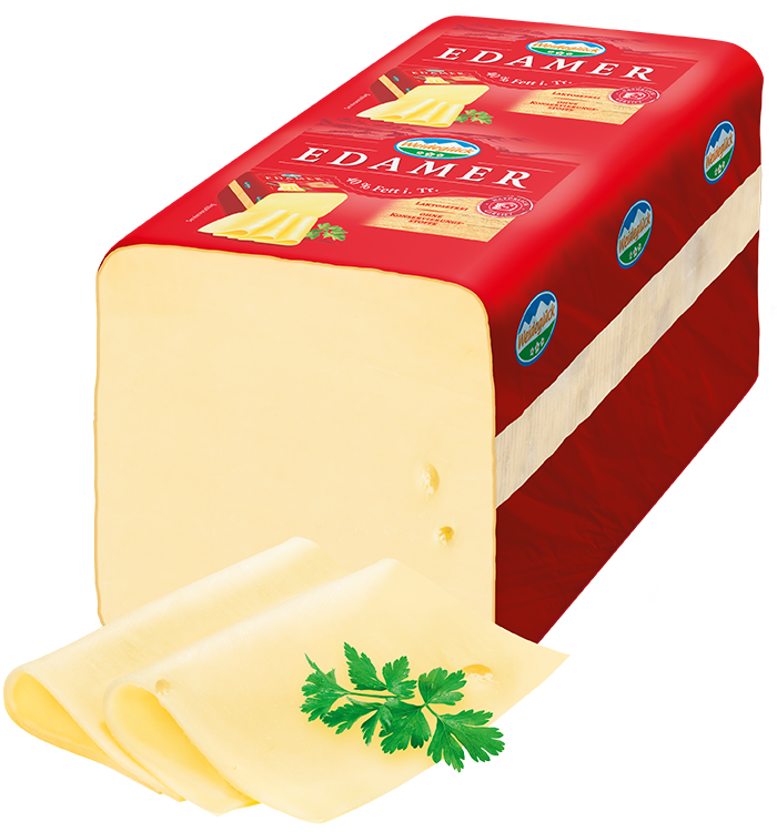 Packshot Weideglück Käse an der Theke Edamer 40 Prozent Fett i. Tr. 3 bis 3,2 kg Eurobrot