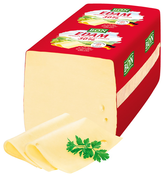 Packshot Weideglück Käse im Ausland Bon Edamer 30 Prozent Fett i. Tr. Eurobrot