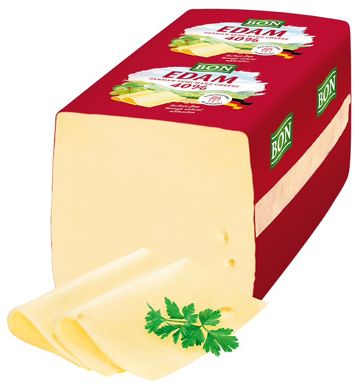 Packshot Weideglück Käse im Ausland Bon Edamer 40 Prozent Fett i. Tr. Eurobrot