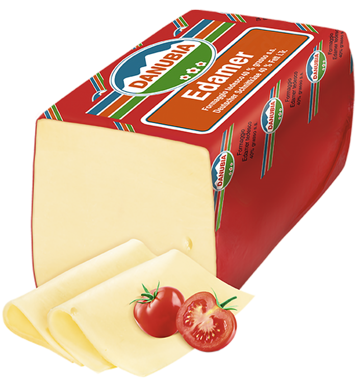 Packshot Weideglück Käse im Ausland Danubia Edamer 40 Prozent Fett i. Tr.