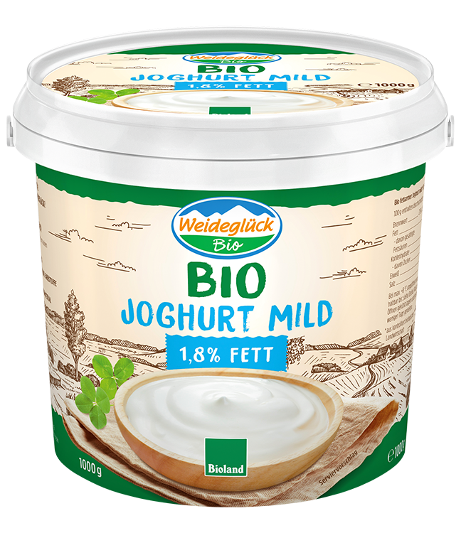 Packshot Weideglück Bio Joghurt 1,8 Prozent Fett 1000 Gramm 1kg